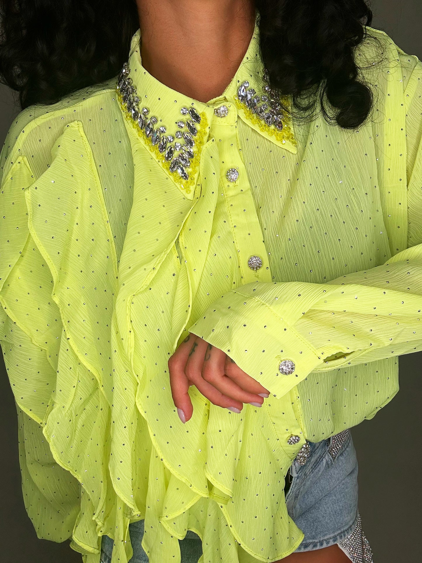 CAMICIA LIME RUCHES