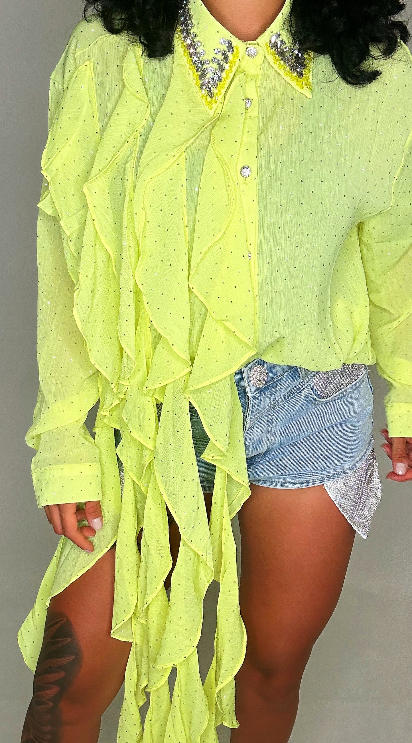 CAMICIA LIME RUCHES